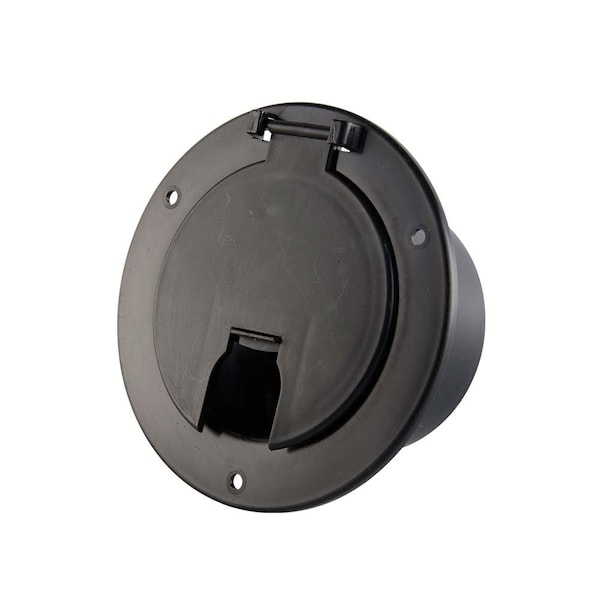 Superior Electric Deluxe Round Electric Cable Hatch with Back for 30A & 50A Cords - Black RVA1569 - main